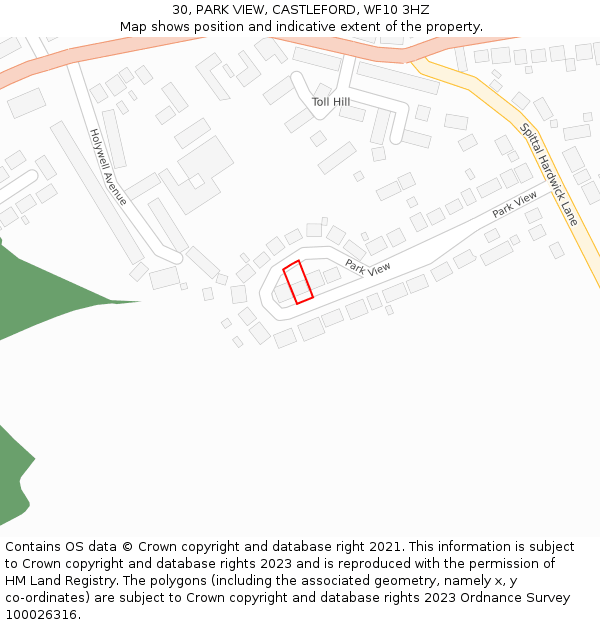 30, PARK VIEW, CASTLEFORD, WF10 3HZ: Location map and indicative extent of plot