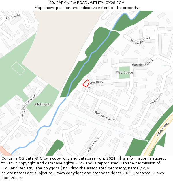 30, PARK VIEW ROAD, WITNEY, OX28 1GA: Location map and indicative extent of plot