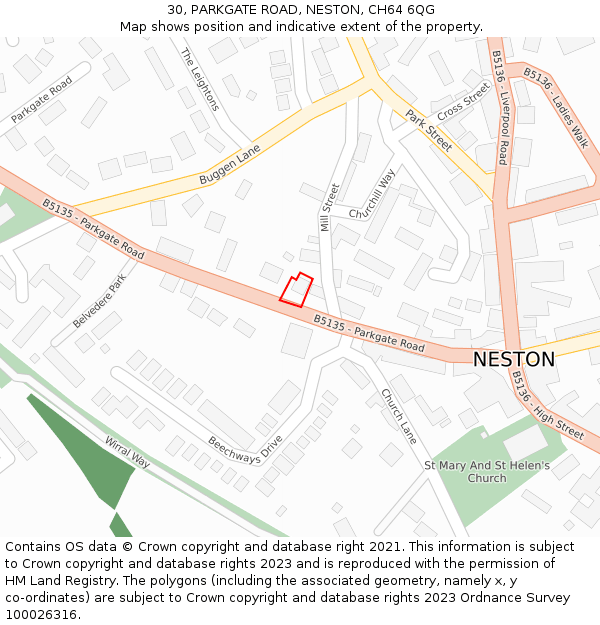 30, PARKGATE ROAD, NESTON, CH64 6QG: Location map and indicative extent of plot