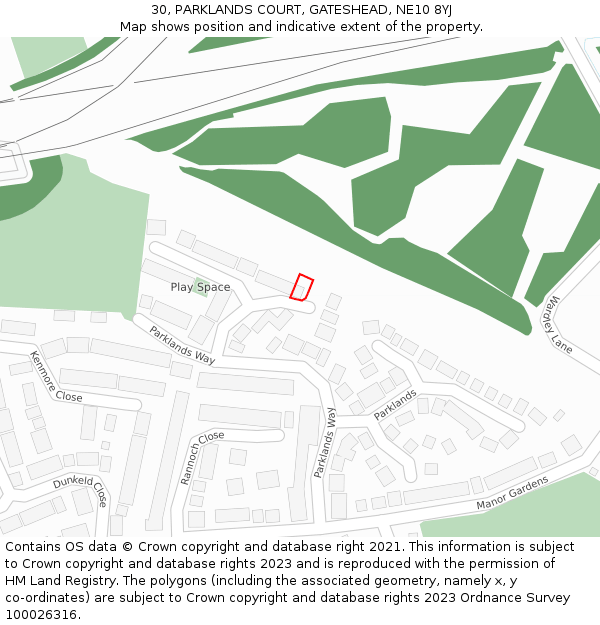 30, PARKLANDS COURT, GATESHEAD, NE10 8YJ: Location map and indicative extent of plot