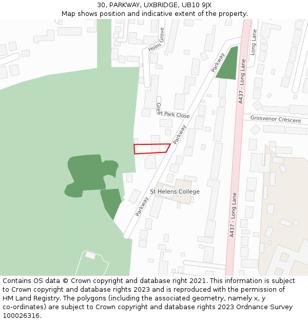 30, PARKWAY, UXBRIDGE, UB10 9JX: Location map and indicative extent of plot