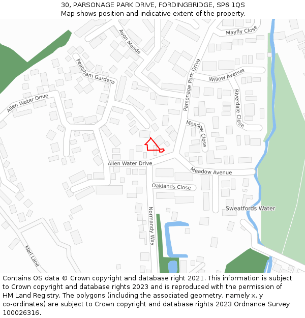 30, PARSONAGE PARK DRIVE, FORDINGBRIDGE, SP6 1QS: Location map and indicative extent of plot
