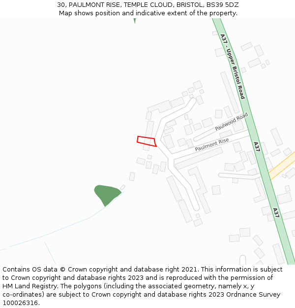 30, PAULMONT RISE, TEMPLE CLOUD, BRISTOL, BS39 5DZ: Location map and indicative extent of plot