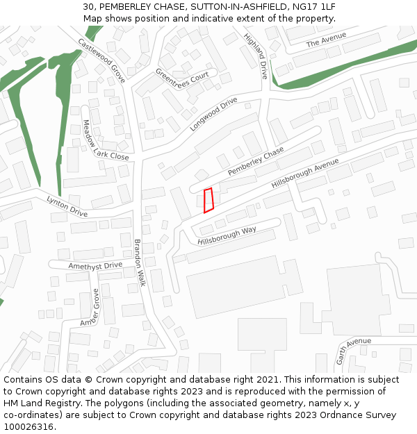 30, PEMBERLEY CHASE, SUTTON-IN-ASHFIELD, NG17 1LF: Location map and indicative extent of plot