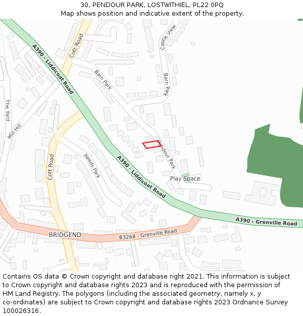 30, PENDOUR PARK, LOSTWITHIEL, PL22 0PQ: Location map and indicative extent of plot