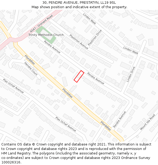 30, PENDRE AVENUE, PRESTATYN, LL19 9SL: Location map and indicative extent of plot