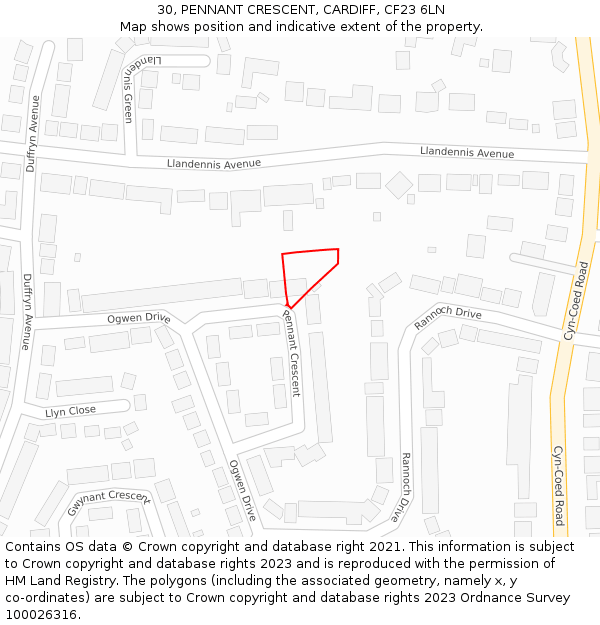 30, PENNANT CRESCENT, CARDIFF, CF23 6LN: Location map and indicative extent of plot