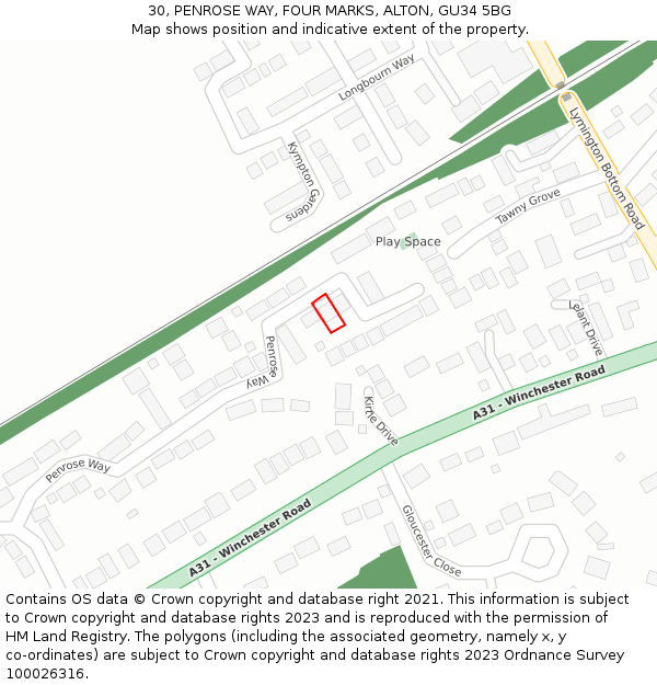 30, PENROSE WAY, FOUR MARKS, ALTON, GU34 5BG: Location map and indicative extent of plot