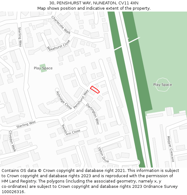 30, PENSHURST WAY, NUNEATON, CV11 4XN: Location map and indicative extent of plot