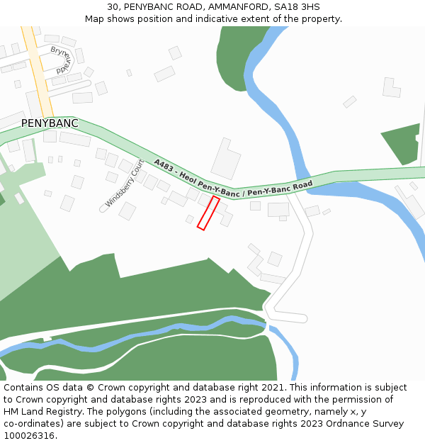 30, PENYBANC ROAD, AMMANFORD, SA18 3HS: Location map and indicative extent of plot