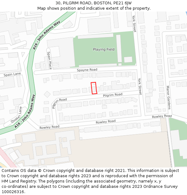 30, PILGRIM ROAD, BOSTON, PE21 6JW: Location map and indicative extent of plot