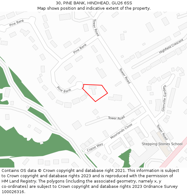 30, PINE BANK, HINDHEAD, GU26 6SS: Location map and indicative extent of plot