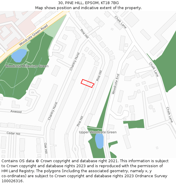 30, PINE HILL, EPSOM, KT18 7BG: Location map and indicative extent of plot