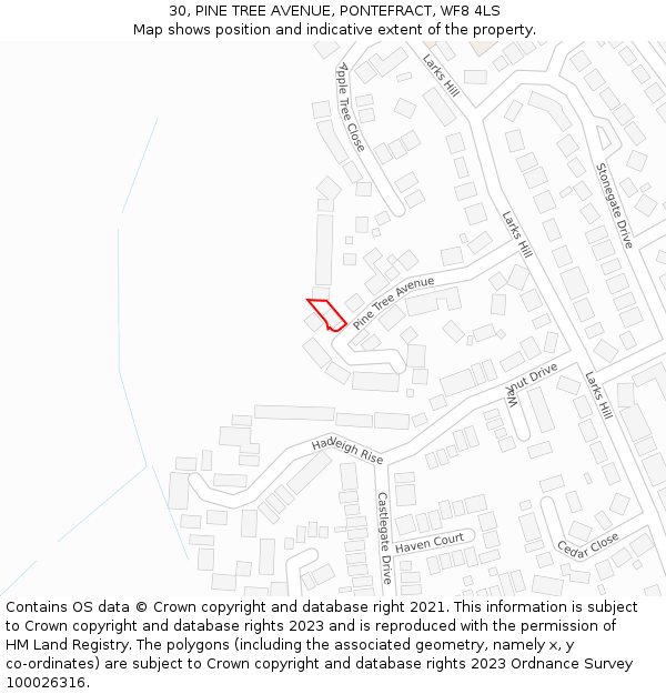 30, PINE TREE AVENUE, PONTEFRACT, WF8 4LS: Location map and indicative extent of plot