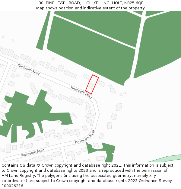 30, PINEHEATH ROAD, HIGH KELLING, HOLT, NR25 6QF: Location map and indicative extent of plot