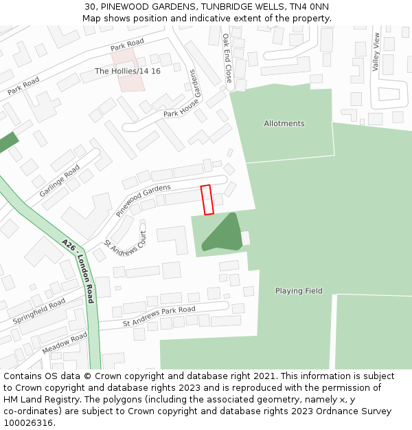 30, PINEWOOD GARDENS, TUNBRIDGE WELLS, TN4 0NN: Location map and indicative extent of plot