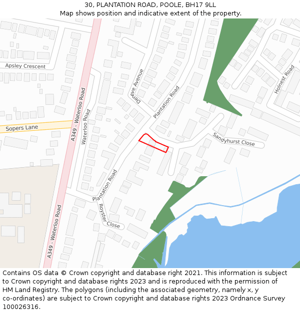 30, PLANTATION ROAD, POOLE, BH17 9LL: Location map and indicative extent of plot