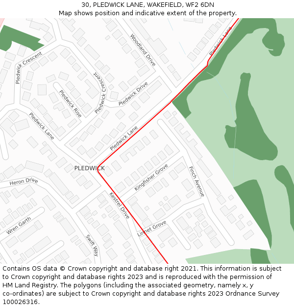 30, PLEDWICK LANE, WAKEFIELD, WF2 6DN: Location map and indicative extent of plot