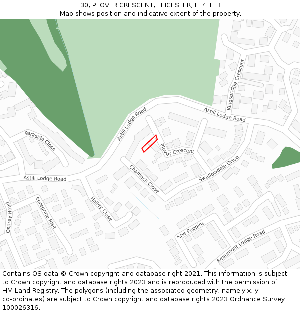 30, PLOVER CRESCENT, LEICESTER, LE4 1EB: Location map and indicative extent of plot