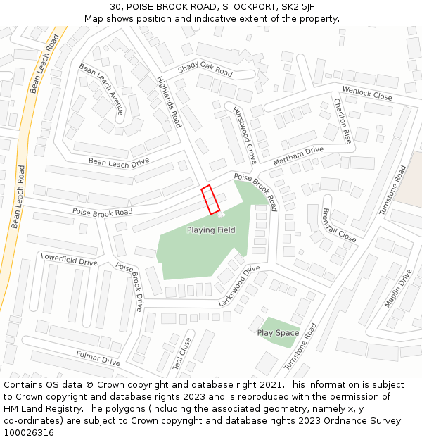 30, POISE BROOK ROAD, STOCKPORT, SK2 5JF: Location map and indicative extent of plot