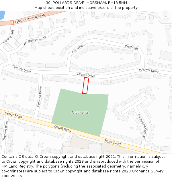 30, POLLARDS DRIVE, HORSHAM, RH13 5HH: Location map and indicative extent of plot