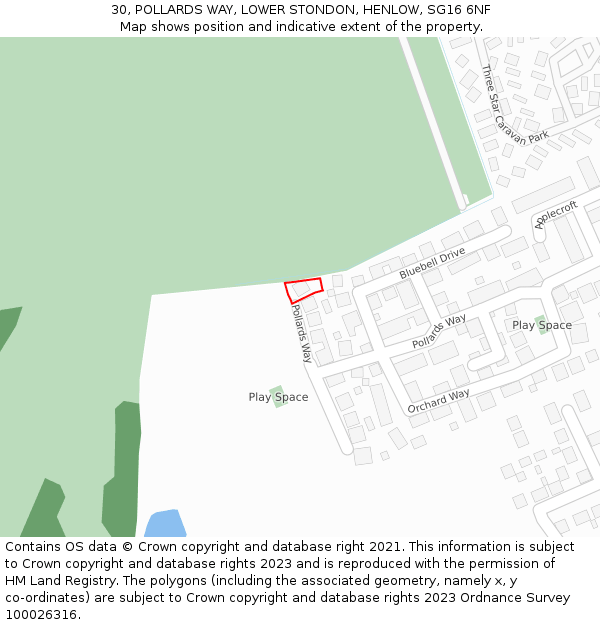 30, POLLARDS WAY, LOWER STONDON, HENLOW, SG16 6NF: Location map and indicative extent of plot