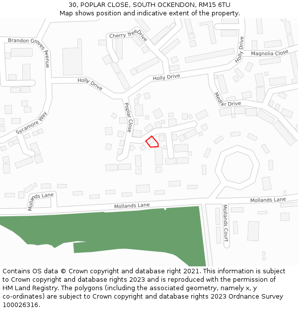 30, POPLAR CLOSE, SOUTH OCKENDON, RM15 6TU: Location map and indicative extent of plot