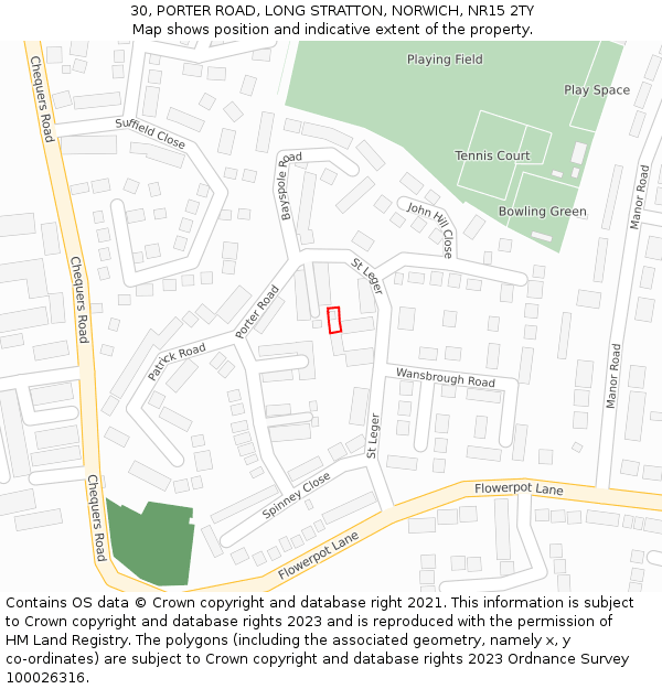 30, PORTER ROAD, LONG STRATTON, NORWICH, NR15 2TY: Location map and indicative extent of plot