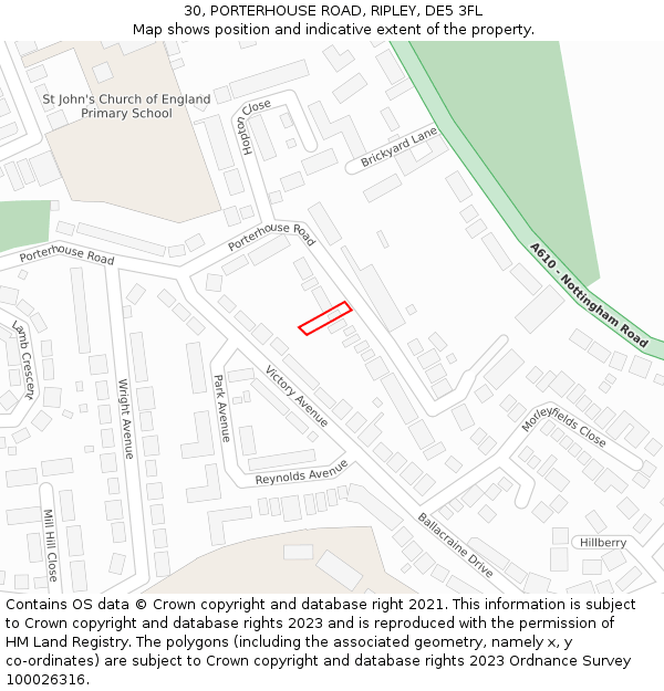 30, PORTERHOUSE ROAD, RIPLEY, DE5 3FL: Location map and indicative extent of plot