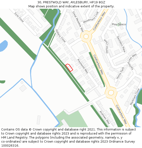 30, PRESTWOLD WAY, AYLESBURY, HP19 8GZ: Location map and indicative extent of plot