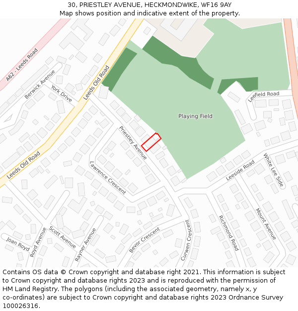 30, PRIESTLEY AVENUE, HECKMONDWIKE, WF16 9AY: Location map and indicative extent of plot