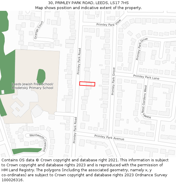 30, PRIMLEY PARK ROAD, LEEDS, LS17 7HS: Location map and indicative extent of plot