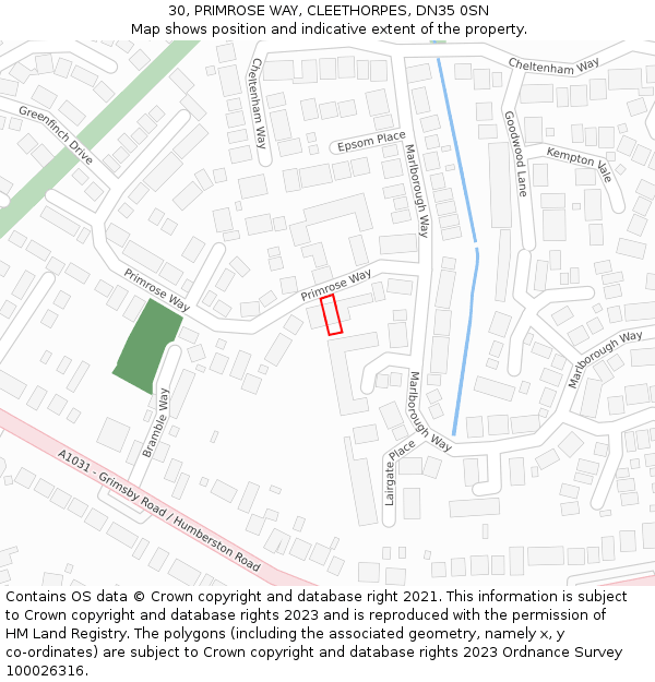 30, PRIMROSE WAY, CLEETHORPES, DN35 0SN: Location map and indicative extent of plot