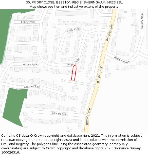 30, PRIORY CLOSE, BEESTON REGIS, SHERINGHAM, NR26 8SL: Location map and indicative extent of plot