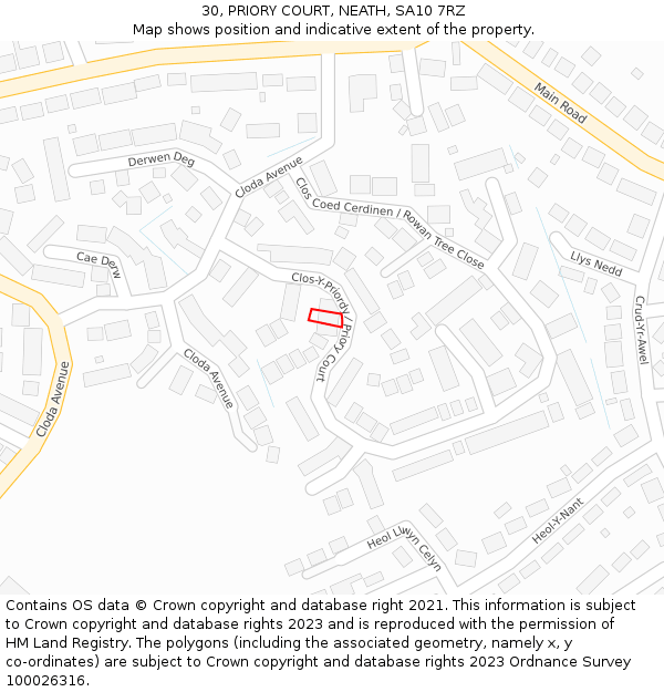 30, PRIORY COURT, NEATH, SA10 7RZ: Location map and indicative extent of plot