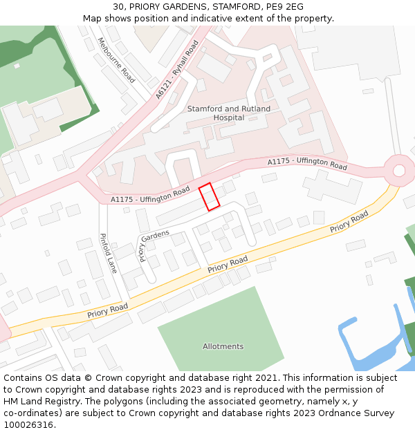 30, PRIORY GARDENS, STAMFORD, PE9 2EG: Location map and indicative extent of plot