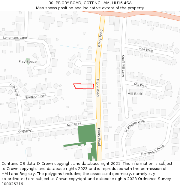 30, PRIORY ROAD, COTTINGHAM, HU16 4SA: Location map and indicative extent of plot