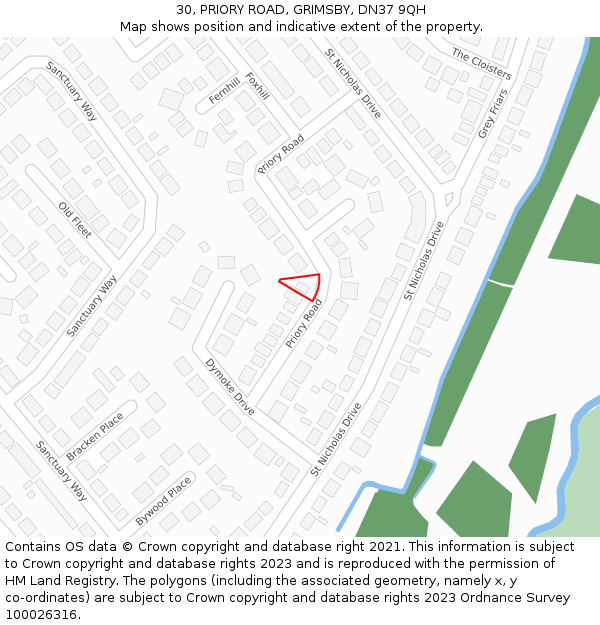 30, PRIORY ROAD, GRIMSBY, DN37 9QH: Location map and indicative extent of plot