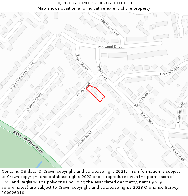 30, PRIORY ROAD, SUDBURY, CO10 1LB: Location map and indicative extent of plot