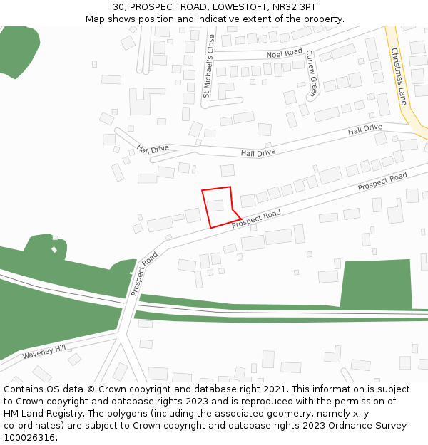 30, PROSPECT ROAD, LOWESTOFT, NR32 3PT: Location map and indicative extent of plot