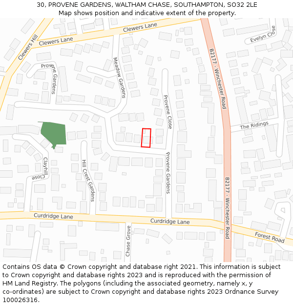 30, PROVENE GARDENS, WALTHAM CHASE, SOUTHAMPTON, SO32 2LE: Location map and indicative extent of plot