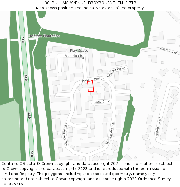 30, PULHAM AVENUE, BROXBOURNE, EN10 7TB: Location map and indicative extent of plot