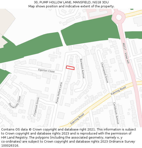 30, PUMP HOLLOW LANE, MANSFIELD, NG18 3DU: Location map and indicative extent of plot