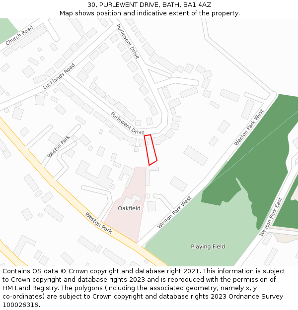 30, PURLEWENT DRIVE, BATH, BA1 4AZ: Location map and indicative extent of plot