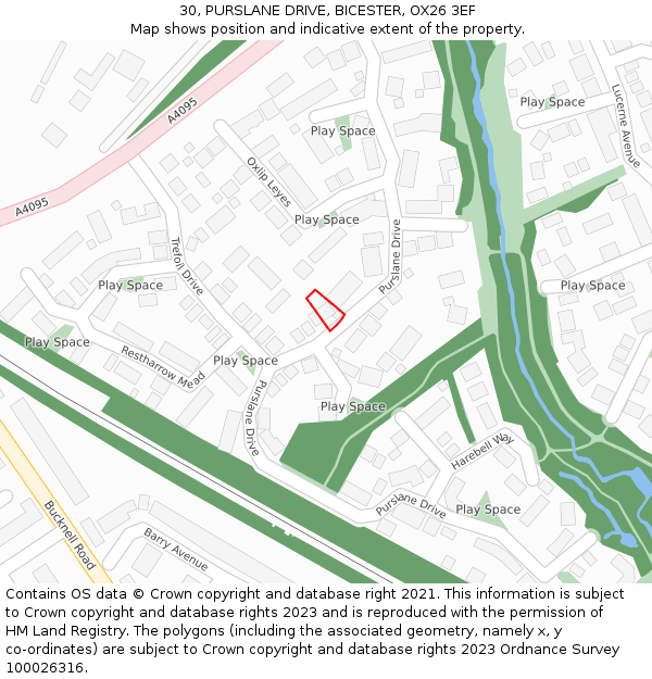 30, PURSLANE DRIVE, BICESTER, OX26 3EF: Location map and indicative extent of plot