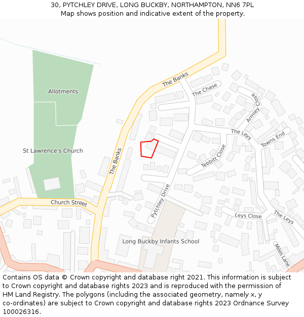 30, PYTCHLEY DRIVE, LONG BUCKBY, NORTHAMPTON, NN6 7PL: Location map and indicative extent of plot