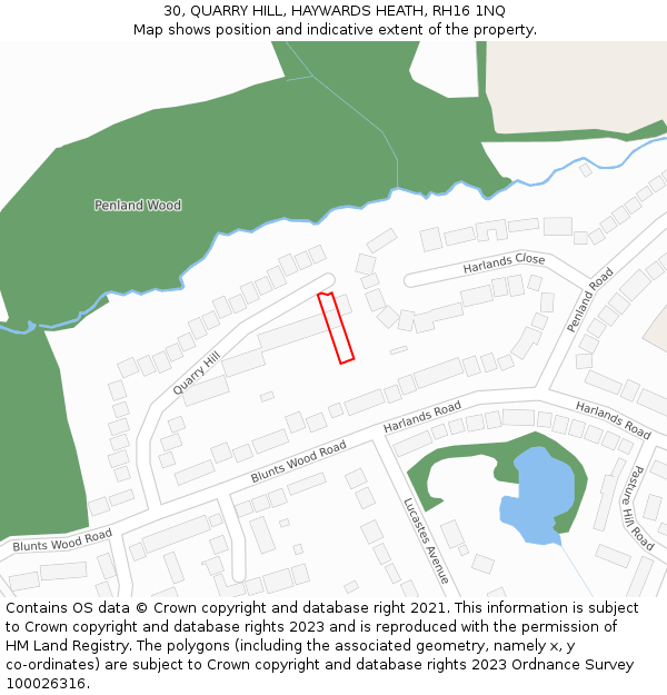 30, QUARRY HILL, HAYWARDS HEATH, RH16 1NQ: Location map and indicative extent of plot