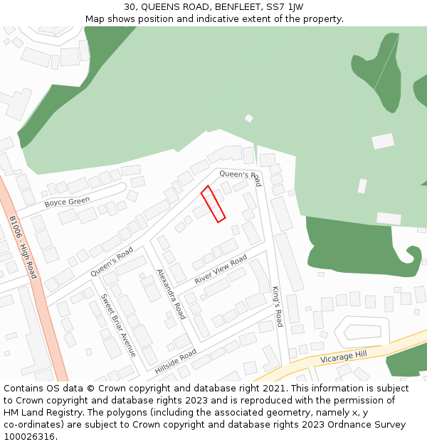 30, QUEENS ROAD, BENFLEET, SS7 1JW: Location map and indicative extent of plot