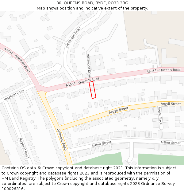 30, QUEENS ROAD, RYDE, PO33 3BG: Location map and indicative extent of plot