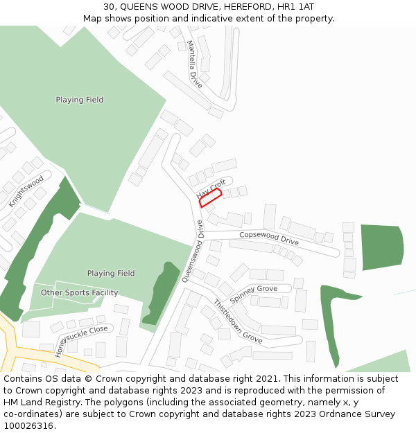 30, QUEENS WOOD DRIVE, HEREFORD, HR1 1AT: Location map and indicative extent of plot